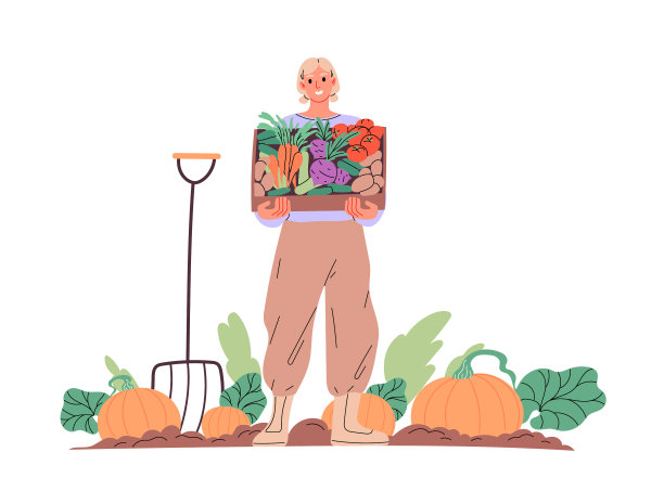 农夫在花园里拿着一箱蔬菜图片下载
