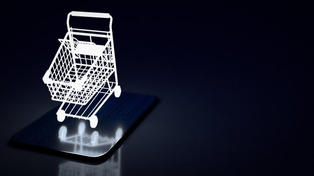 购物车发光灯在平板电脑上进行电子商务业务3d渲染图片下载