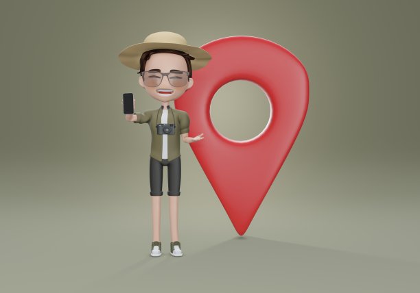 3d渲染，3d人物旅游与pin位置和电话图片下载