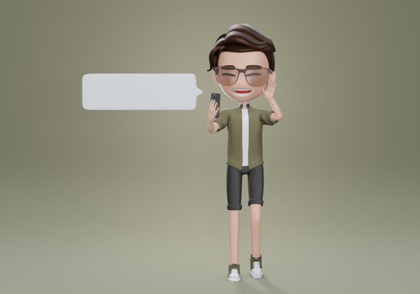 3d渲染年轻微笑的人与相机。带着标志的卡通游客图片下载