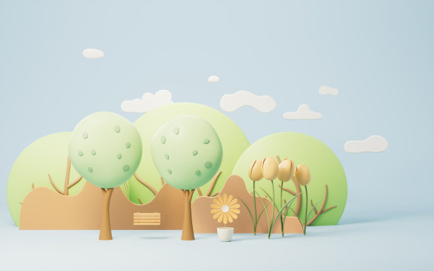 公园场景具有卡通风格，3d渲染。图片下载