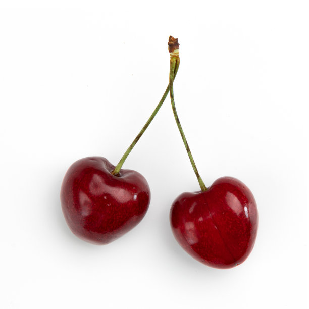 两个樱桃孤立在白色背景，俯视图图片下载