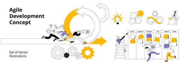 带着笔记本电脑的团队沿着箭头跑。图片下载