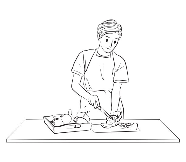 主妇在厨房切菜的姿势图片下载