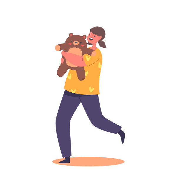 小女孩拿着柔软的泰迪熊玩具图片下载