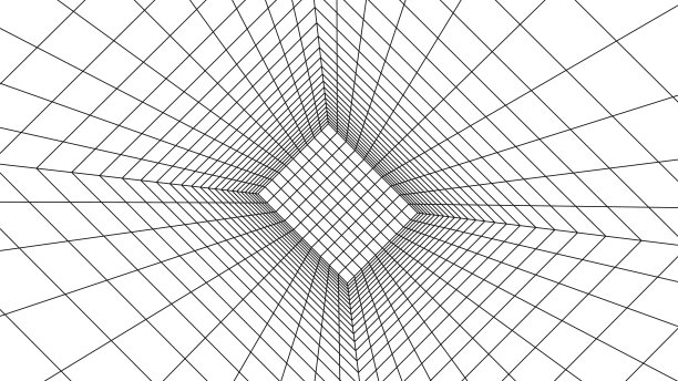 蓝色背景上的白色3D线框房间。抽象的角度网格。矢量插图。图片下载