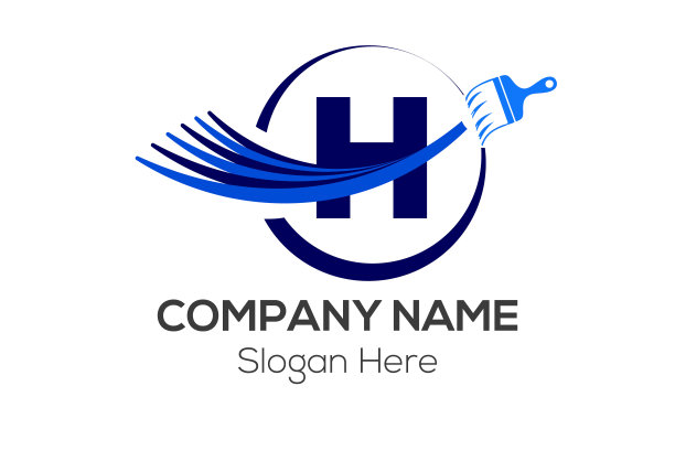 在字母H模板上刷上标志。油漆H字母，初始油漆标识概念图片下载