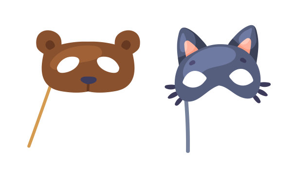 猫和熊猫面具嘉年华派对的对象图片下载