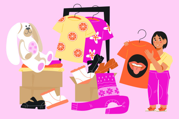 儿童捐赠旧衣服，鞋子和玩具，平面矢量插图孤立的背景。图片下载