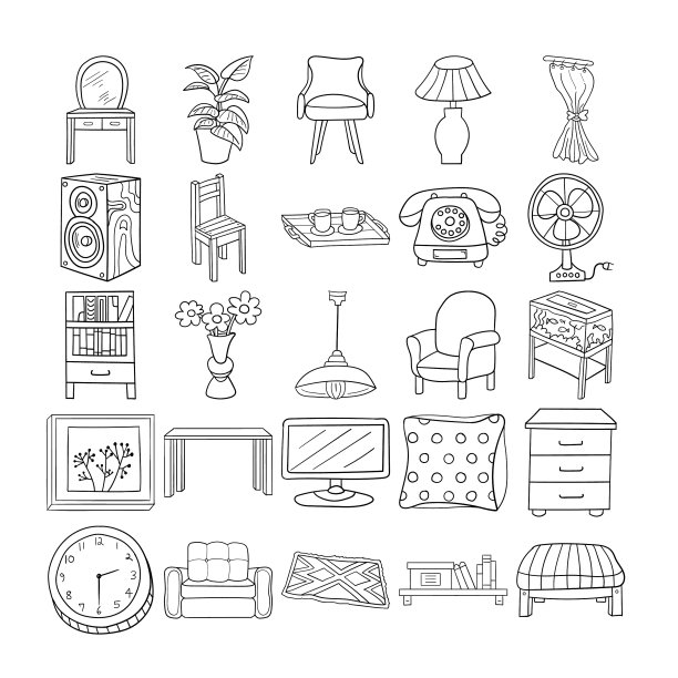 客厅手绘涂鸦线艺术大纲集图片下载