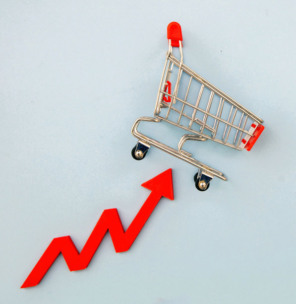 食品价格上涨，食品价格上涨。购物车和红色的箭头向上图片下载