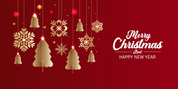 圣诞树和雪花悬挂的背景图片下载