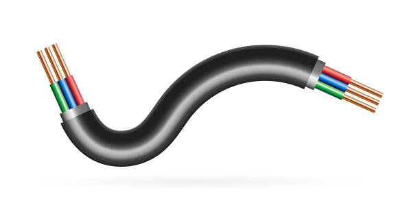 白色背景上的电线。铜线是城市社会的电导体。图片下载