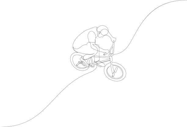 小轮车骑手的连续线条绘制图片下载