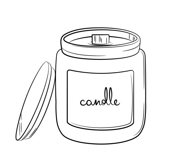 玻璃瓶里的蜡烛，上面有手绘的标签图片下载