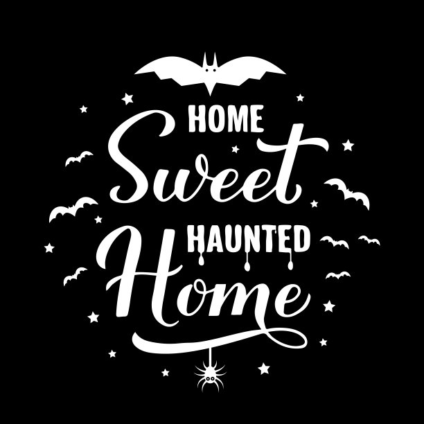 有趣的万圣节报价。家甜蜜闹鬼家刻字。矢量模板的横幅，排版海报，贺卡，聚会邀请，衬衫等图片下载