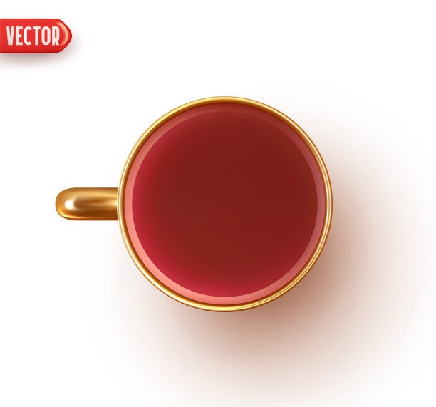 一杯茶。一杯咖啡平俯瞰。逼真的3d设计元素。图标隔离在白色背景上。矢量图图片下载