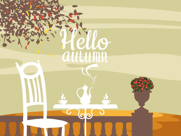 街头咖啡馆Hello秋文户外，公园，秋天的心情图片下载