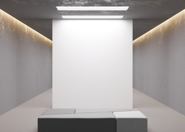 现代美术馆的空白墙。室内设计以极简风格。自由，复制空间为您的艺术作品，图片，文本，或其他设计。空的展览空间。3 d渲染。图片下载
