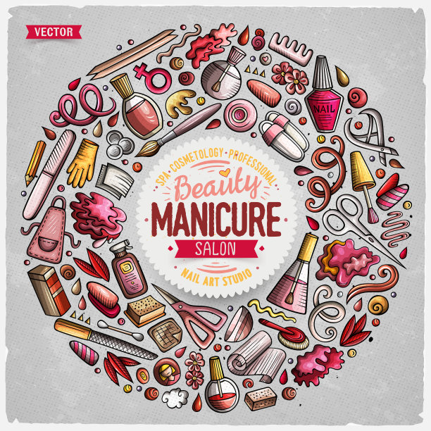 一套美甲沙龙卡通涂鸦对象符号图片下载