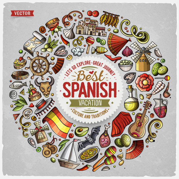 一套西班牙卡通涂鸦对象符号和图片下载