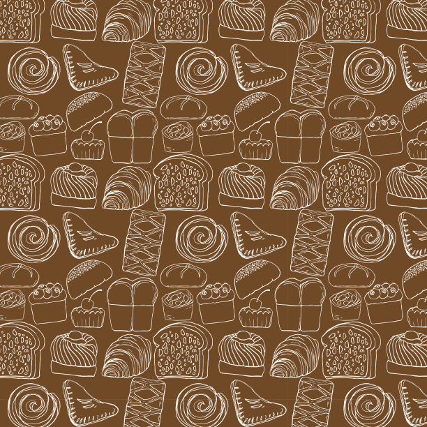 无缝图案背景手绘面包店和糕点食品集。矢量插图在涂鸦风格图片下载