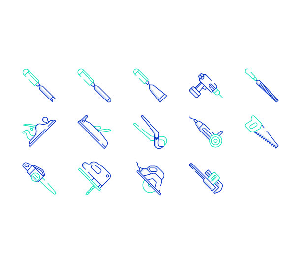 木工工具和设备图标集图片下载