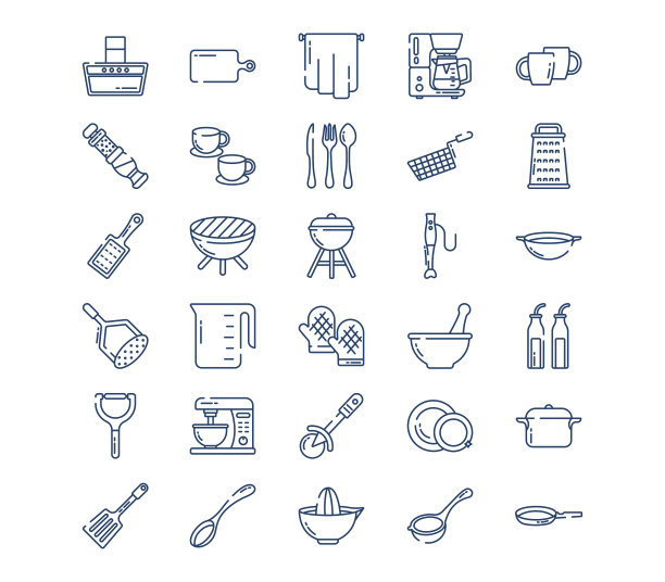 厨房和烹饪工具图标集图片下载