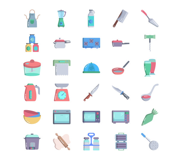 厨房和烹饪工具图标集图片下载