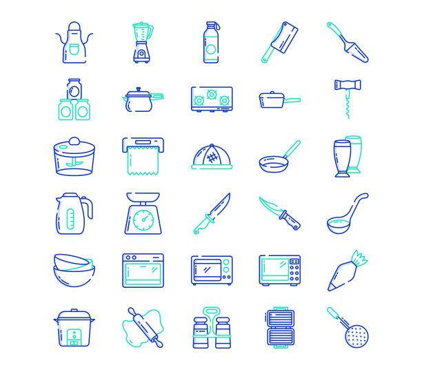 厨房和烹饪工具图标集图片下载