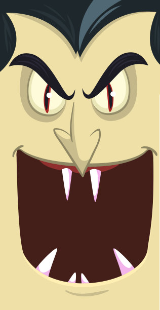 万圣节快乐。数数德古拉的头像。可爱的卡通吸血鬼，张大嘴巴，舌头，獠牙。图片下载