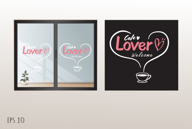 咖啡店门前的玻璃上贴着贴纸图片下载