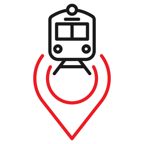 火车站地图指针，线路图标。地图指针与火车矢量插图图片下载
