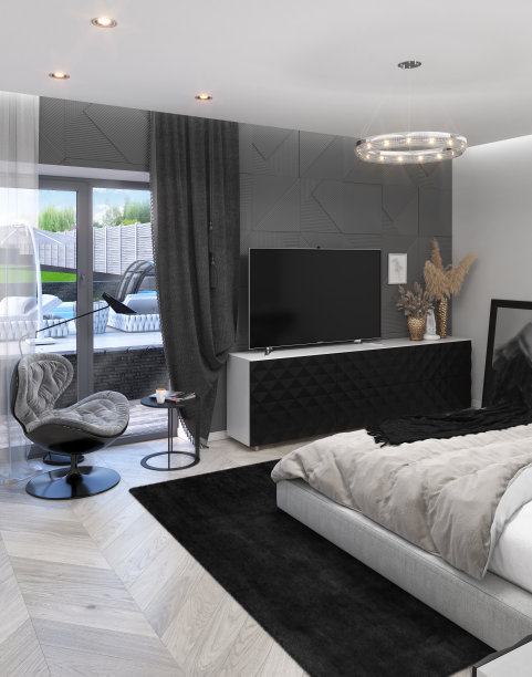 卧室造型保守，3D渲染图片下载