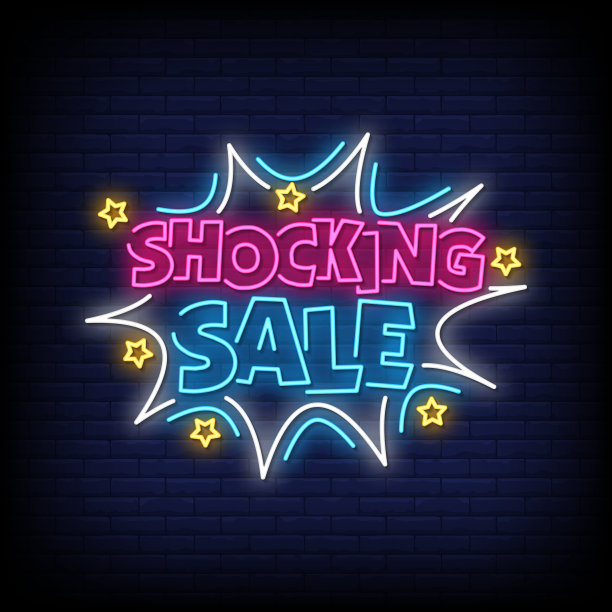 霓虹灯招牌销售与砖墙背景图片下载