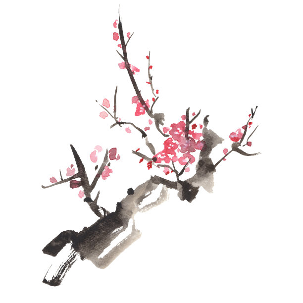 水墨画的红梅树插图图片下载