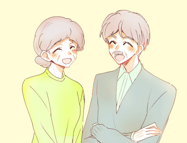 一个微笑的爷爷和奶奶的插图图片下载