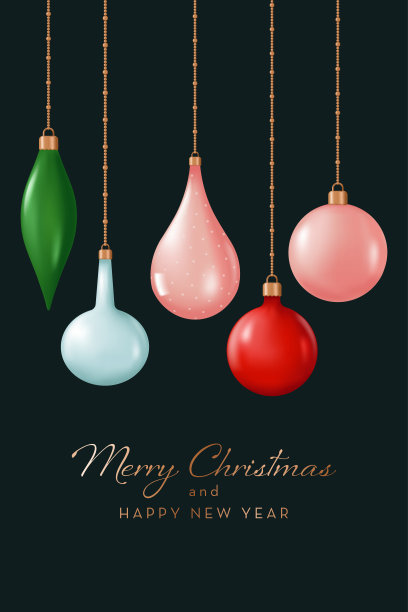 青铜挂件上的圣诞玻璃球。三维逼真矢量插图图片下载