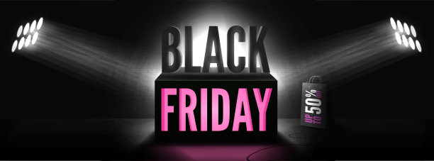 黑色星期五50%出售宽矢量横幅模板与聚光灯图片下载