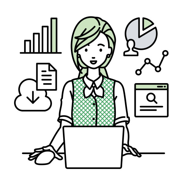 一名身穿办公服的妇女在办公桌前使用笔记本电脑浏览网站、进行研究、在云端共享文件、分析和做报告图片下载