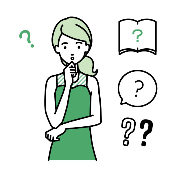 一个穿着衣服的女人拿着一个问题站着，手指放在下巴上的问号图片下载