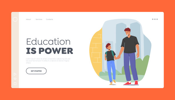 回到学校，教育和学习登陆页模板。在课堂上行走的父亲和学生角色图片下载