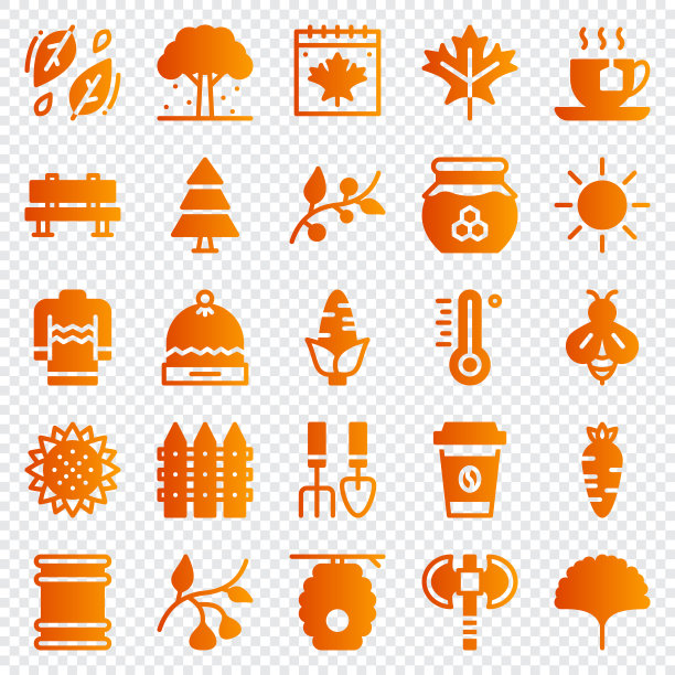 套50秋季图标渐变风格。叶子,浆果,毛衣。梯度图标集合。矢量图图片下载