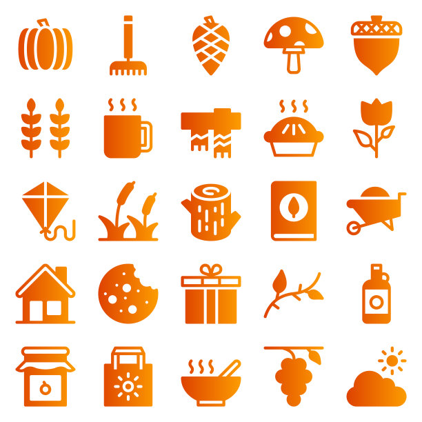 套50秋季图标渐变风格。叶子,浆果,毛衣。梯度图标集合。矢量图图片下载