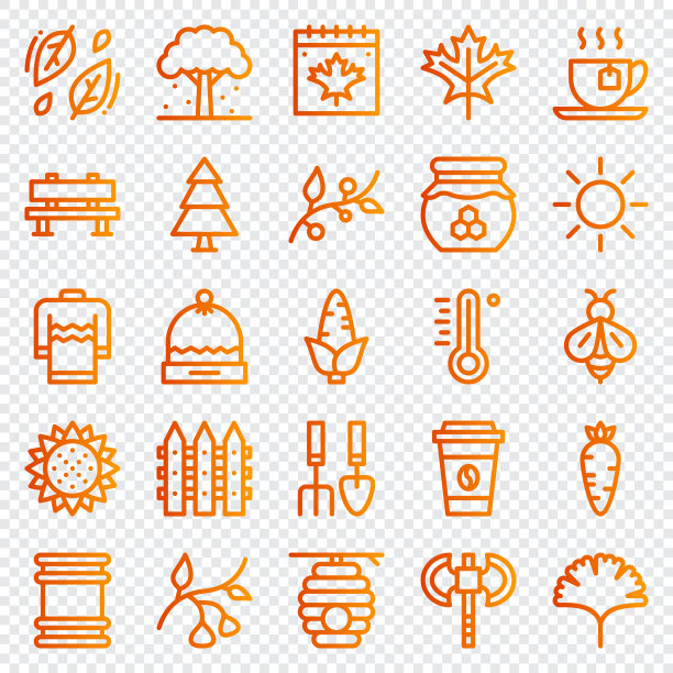 套50秋季图标渐变风格。叶子,浆果,毛衣。梯度图标集合。矢量图图片下载