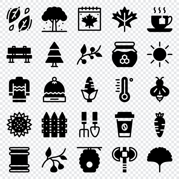 套50秋季图标固体风格。叶子,浆果,毛衣。坚实的图标集。矢量图图片下载