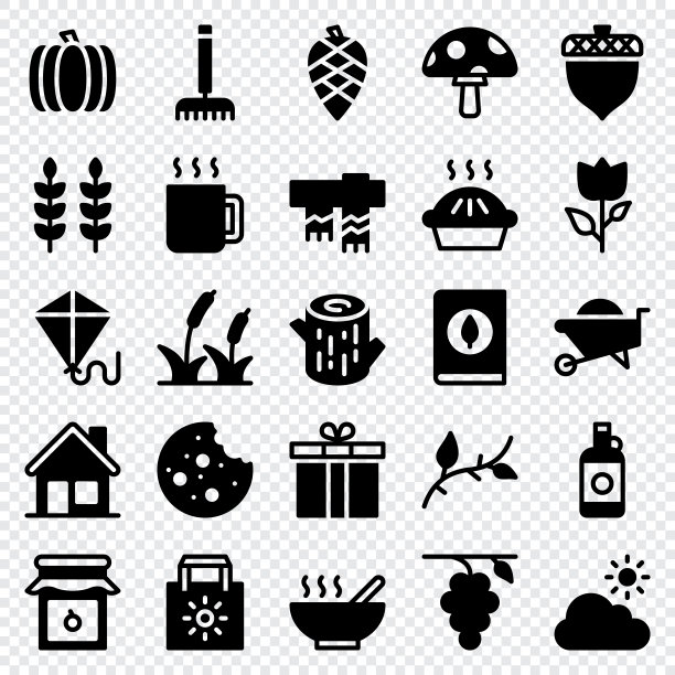 套50秋季图标固体风格。叶子,浆果,毛衣。坚实的图标集。矢量图图片下载