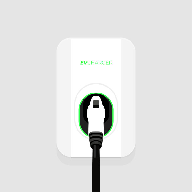 带电缆的电动汽车小型家用墙壁充电器。快速智能智能壁箱电动汽车充电站。孤立的向量。图片下载
