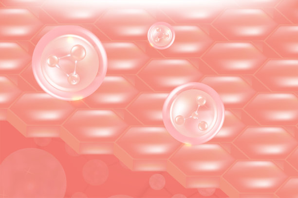 透明质酸头发和皮肤解决方案广告，粉红色胶原蛋白血清滴入皮肤细胞与化妆品广告背景准备使用，插图矢量。图片下载