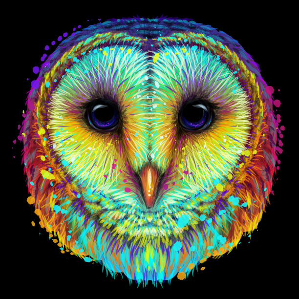 谷仓猫头鹰抽象霓虹肖像的猫头鹰图片下载